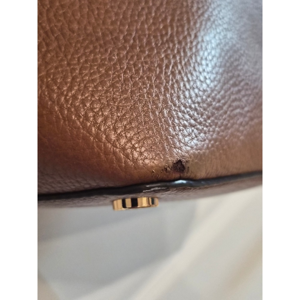 Michael Kors Bedford Medium Pebbled Leather Pocket Tote Bag Acorn Brown Gold - Picture 4 of 13